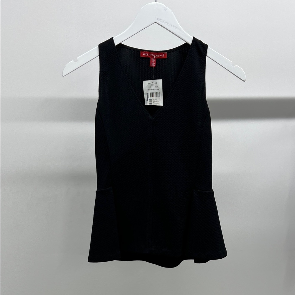 NWT Saks Fifth Avenue Black V-Neck Peplum Blouse